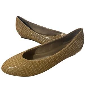 Angel Steps Slip On Wedge Shoes Womens 8.5 Tan Croc Career Office Comfort NEW